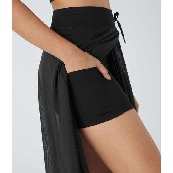 Halara NWT Midi Skirt XL Drawstring Waist Mesh 2-in-1 Flowy - Picture 4 of 12